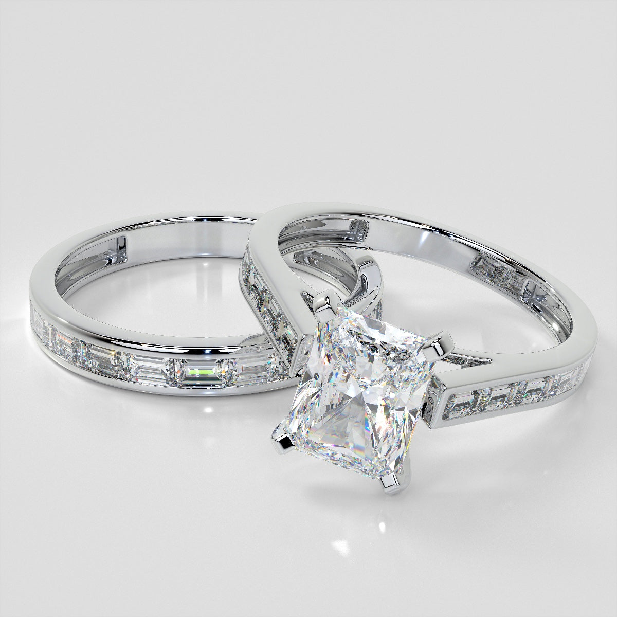 2.0CT Radiant Cut Lab Grown Channel Baguettes Engagement Ring