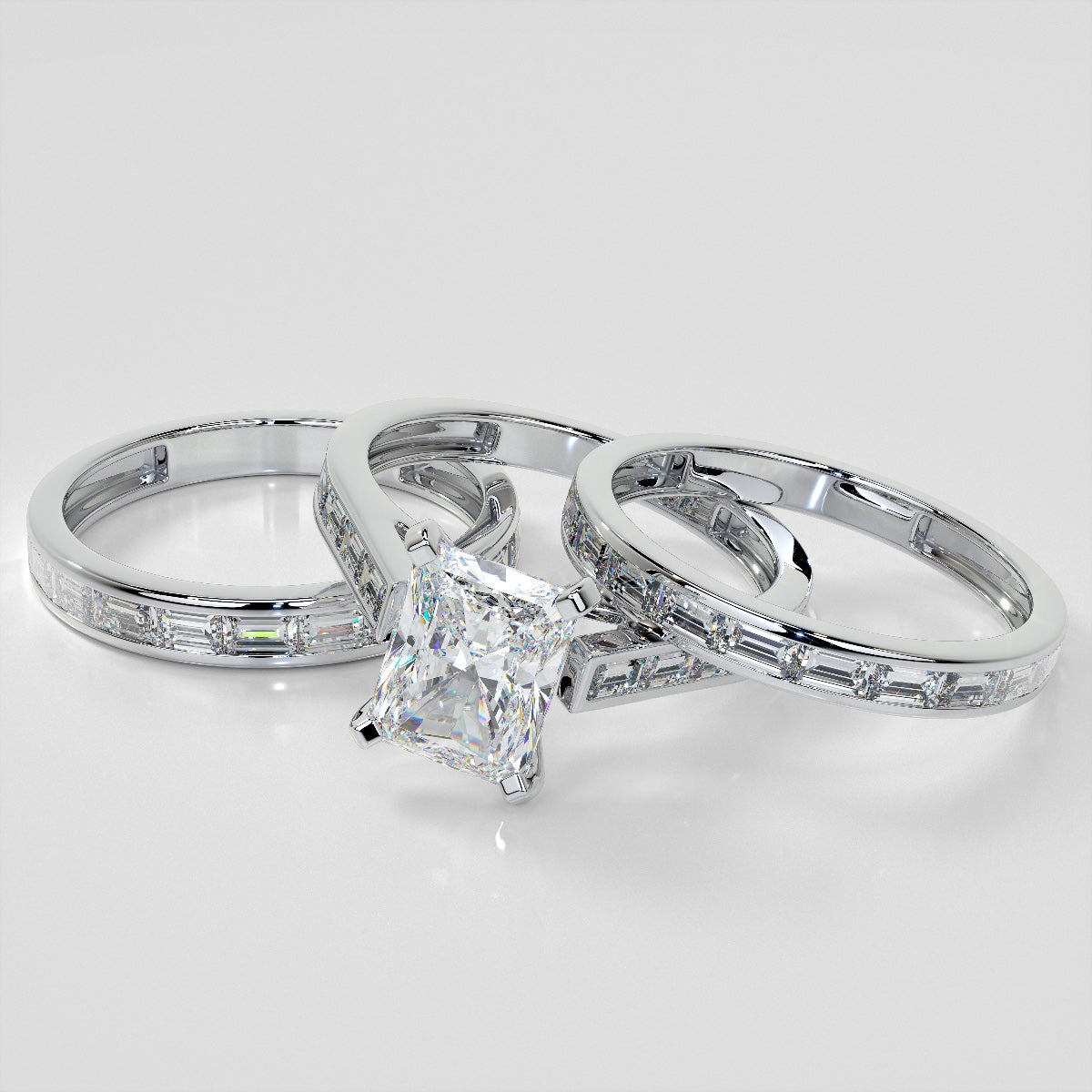 2.0CT Radiant Cut Lab Grown Channel Baguettes Engagement Ring
