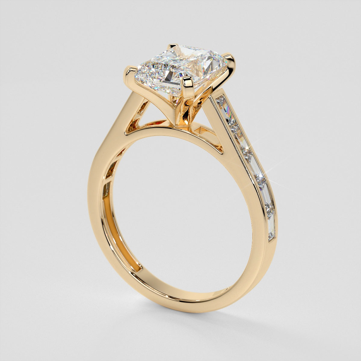 2.0CT Radiant Cut Lab Grown Channel Baguettes Engagement Ring