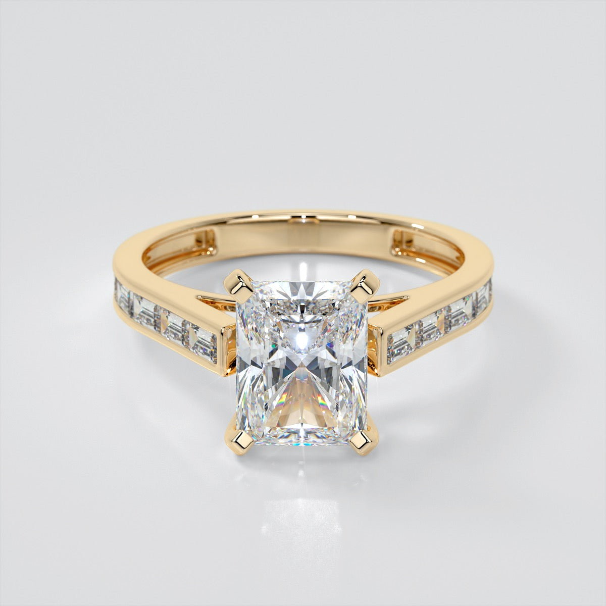 Radiant Cut Channel Baguettes Engagement Ring