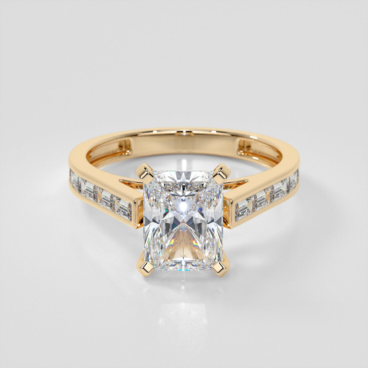 2.0CT Radiant Cut Lab Grown Channel Baguettes Engagement Ring