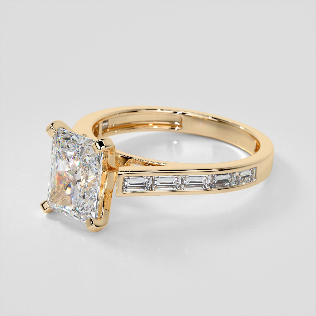 2.0CT Radiant Cut Lab Grown Channel Baguettes Engagement Ring