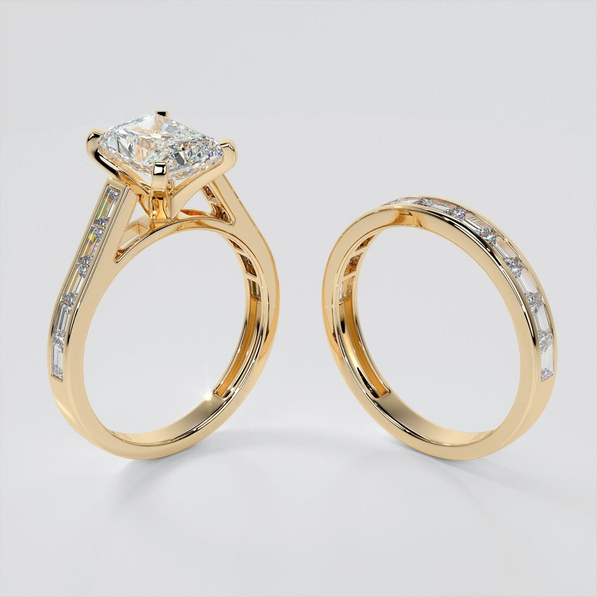 Radiant Cut Channel Baguettes Trio Wedding Set