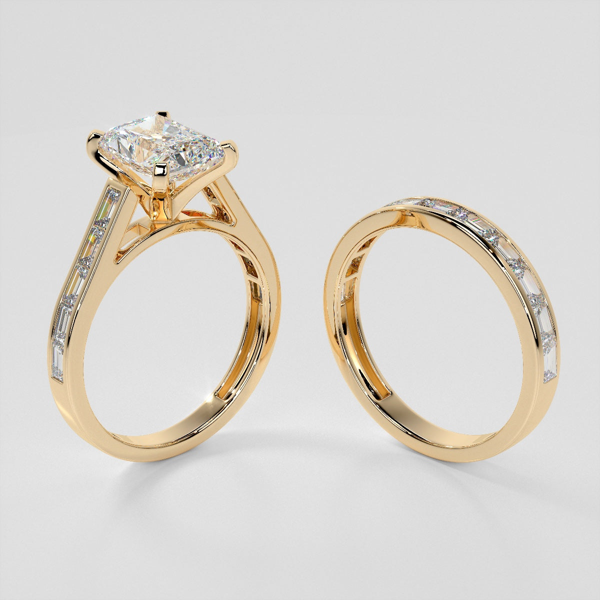 2.0CT Radiant Cut Lab Grown Channel Baguettes Engagement Ring