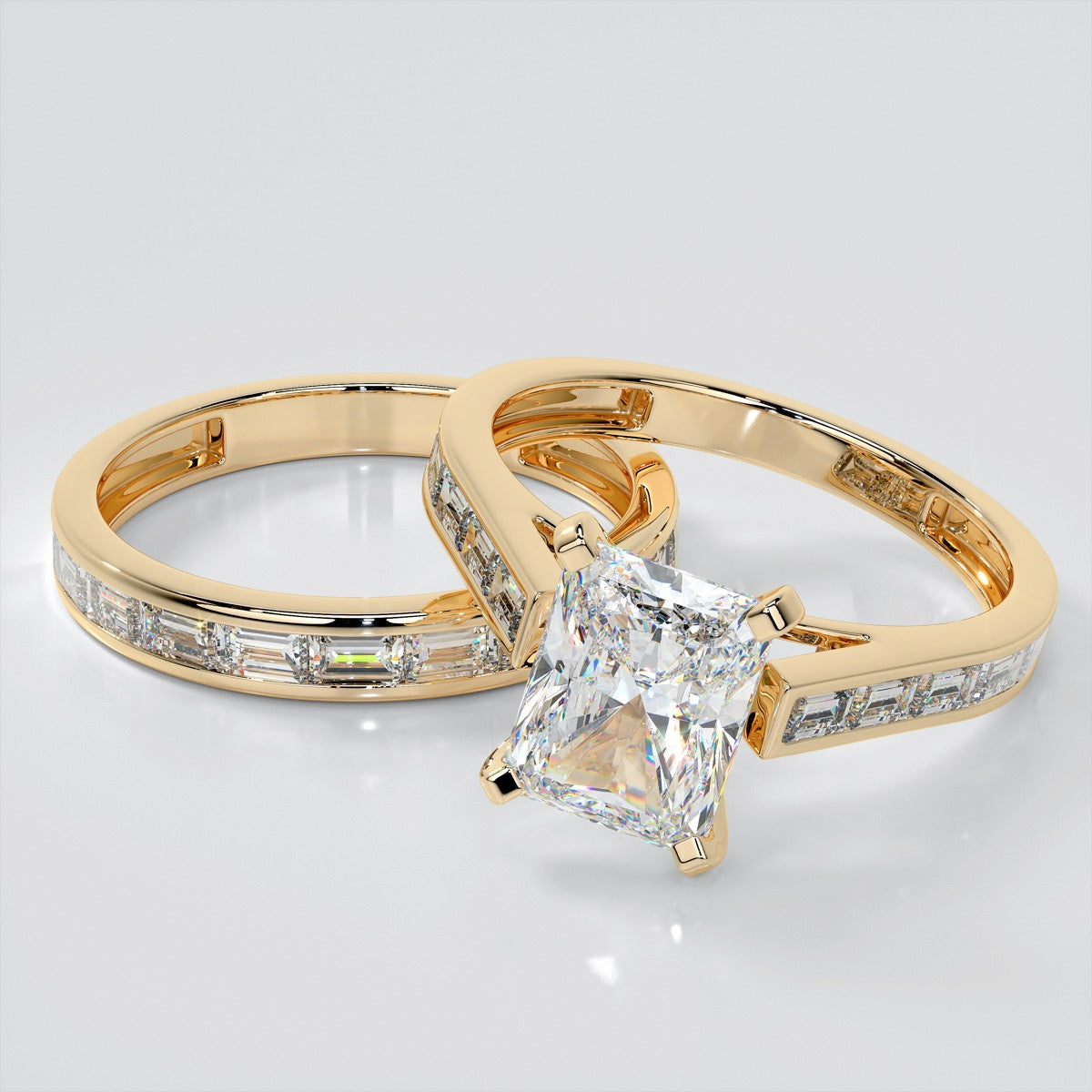 Radiant Cut Channel Baguettes Wedding Set