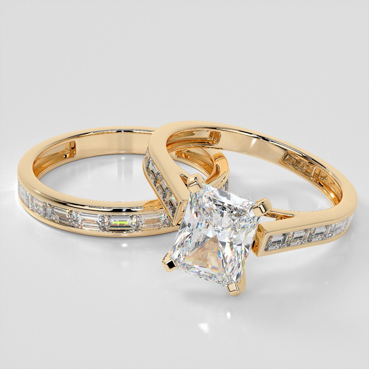 2.0CT Radiant Cut Lab Grown Channel Baguettes Engagement Ring