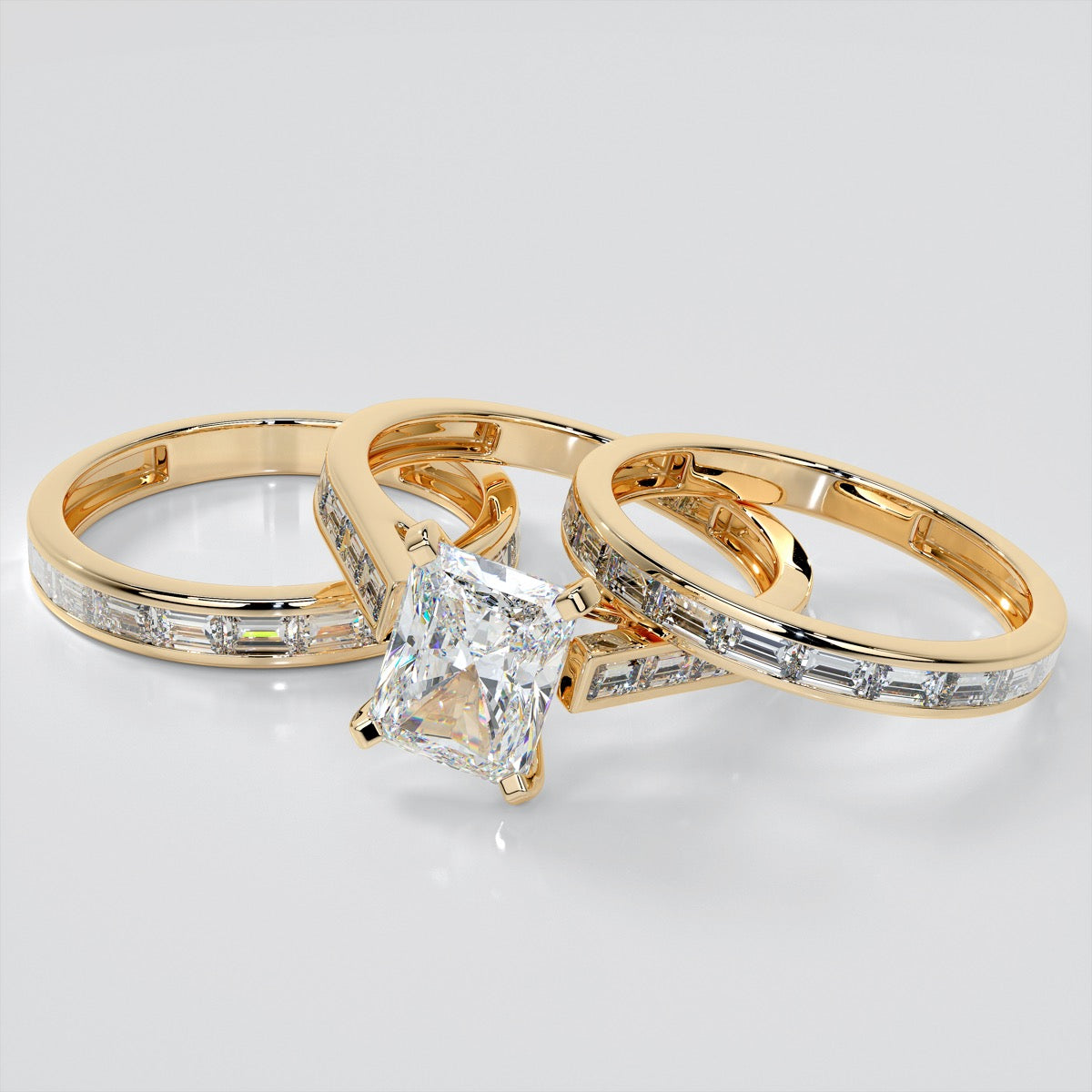 Radiant Cut Channel Baguettes Trio Wedding Set