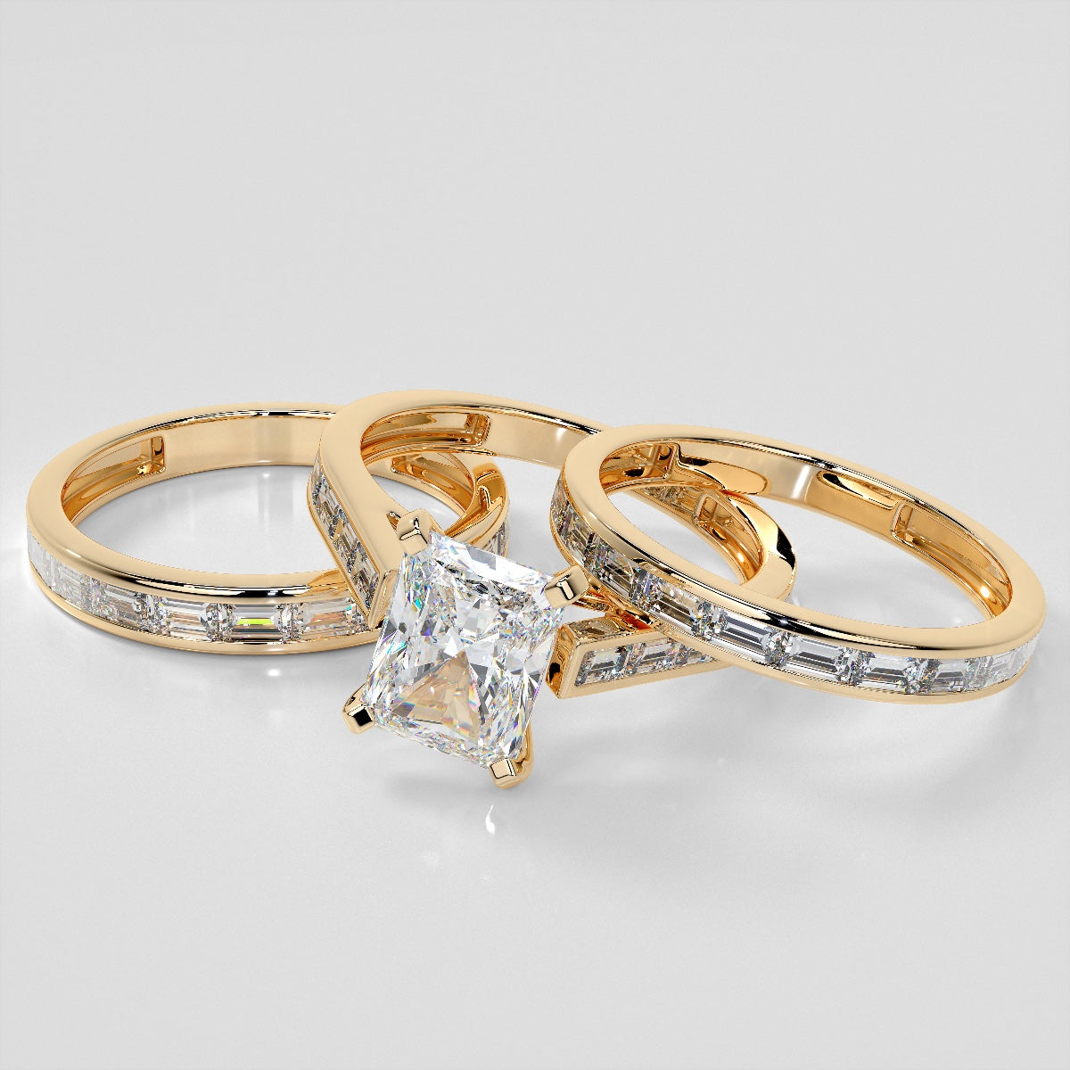 2.0CT Radiant Cut Lab Grown Channel Baguettes Engagement Ring