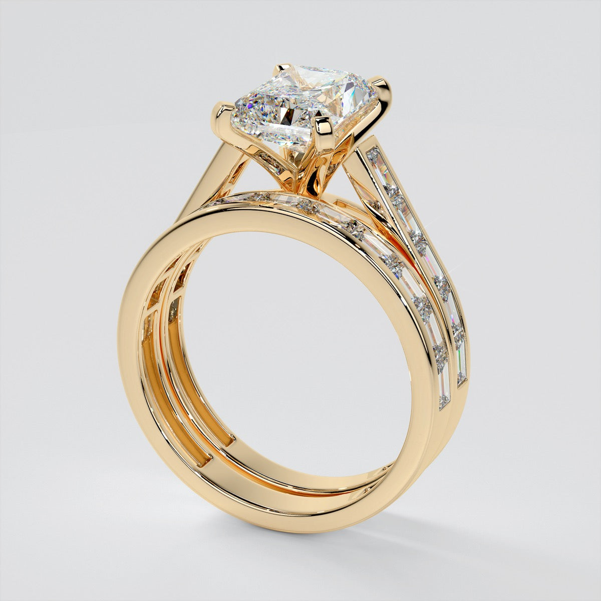 Radiant Cut Channel Baguettes Engagement Ring