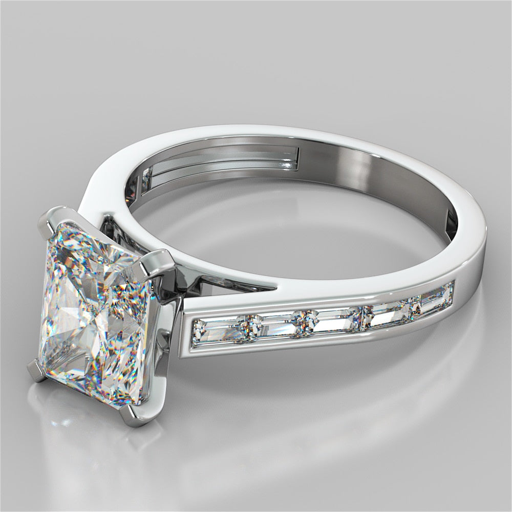 Radiant Cut Channel Baguettes Engagement Ring