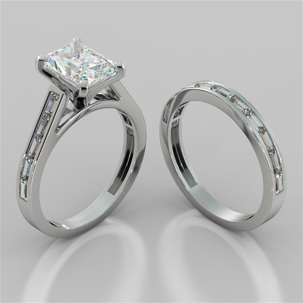 Radiant Cut Channel Baguettes Trio Wedding Set