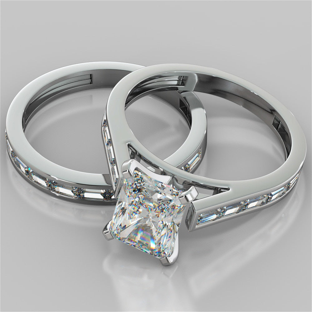 Radiant Cut Channel Baguettes Trio Wedding Set