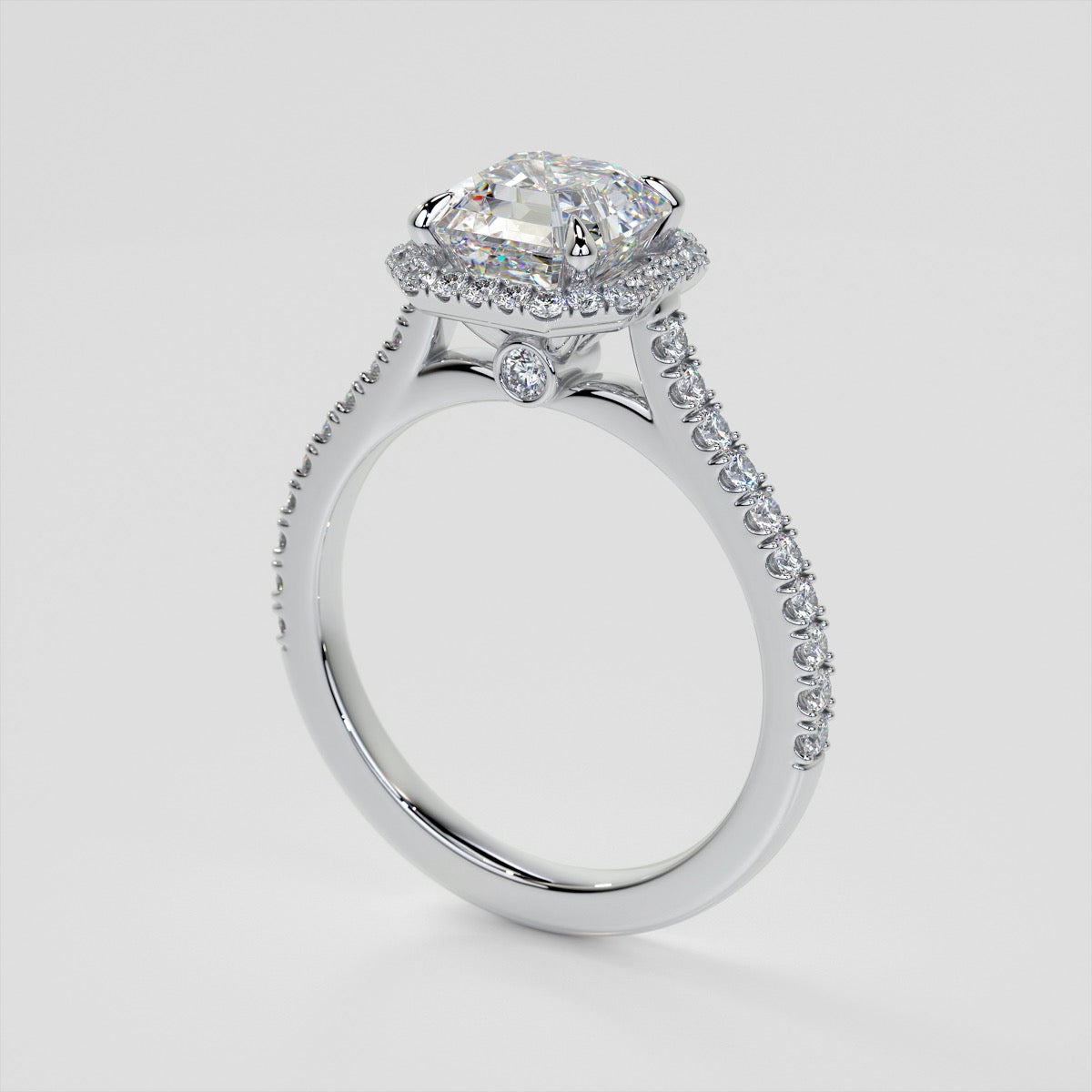Lab Grown Diamond Asscher Cut Halo Engagement Ring With Accents