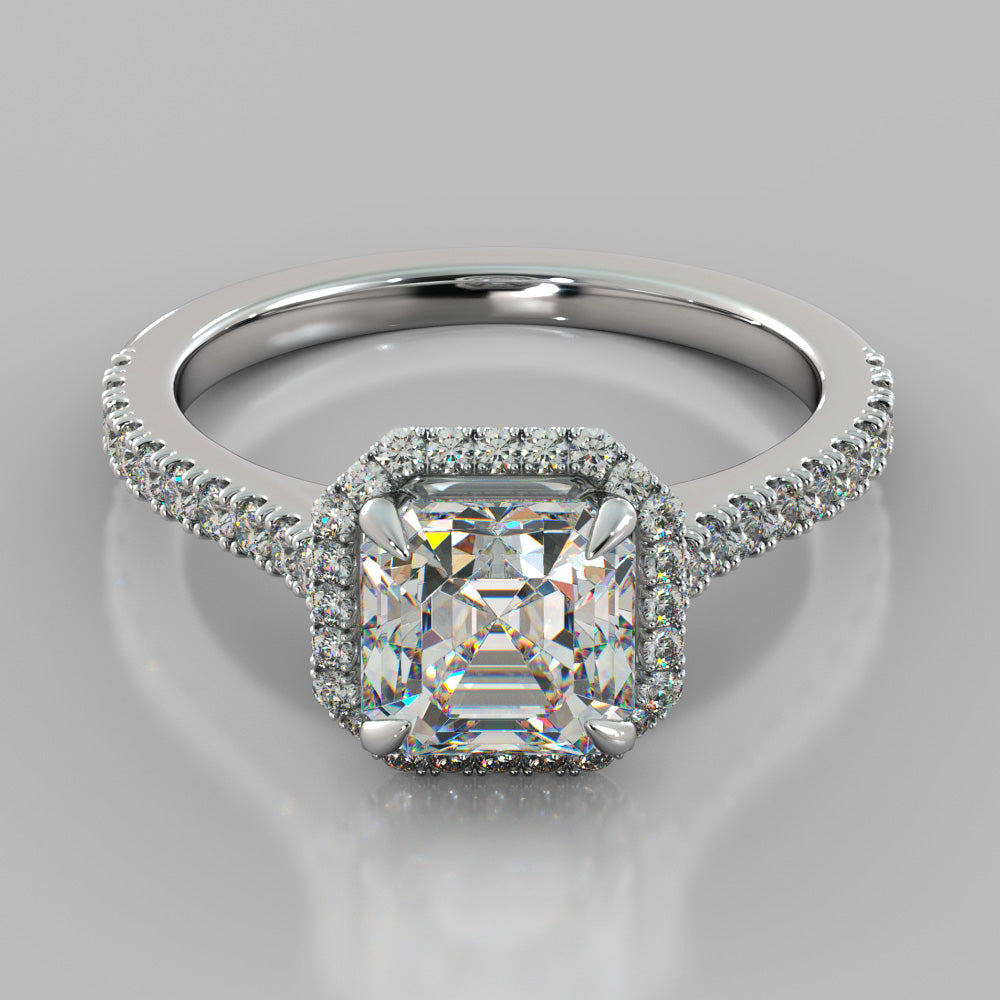 Asscher Cut Halo Engagement Ring With Accents