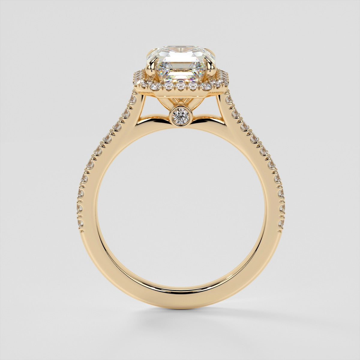 Asscher Cut Halo Wedding Set With Accents