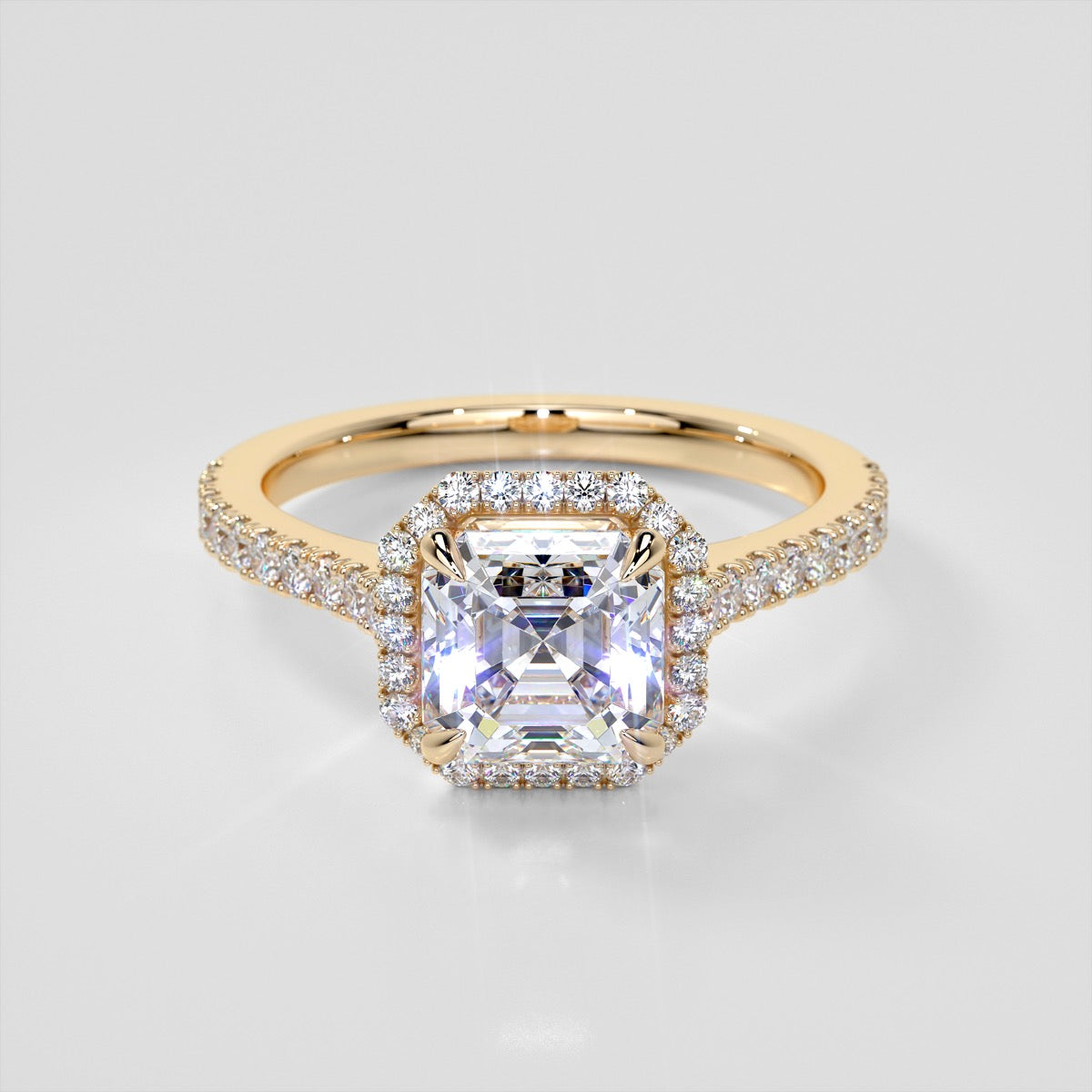 Asscher Cut Halo Wedding Set With Accents