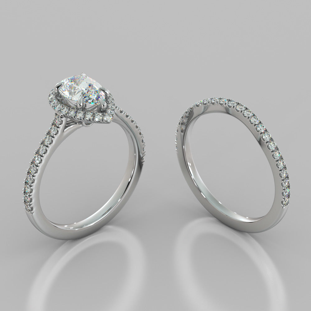 Pear Cut Halo Wedding Set With Accents