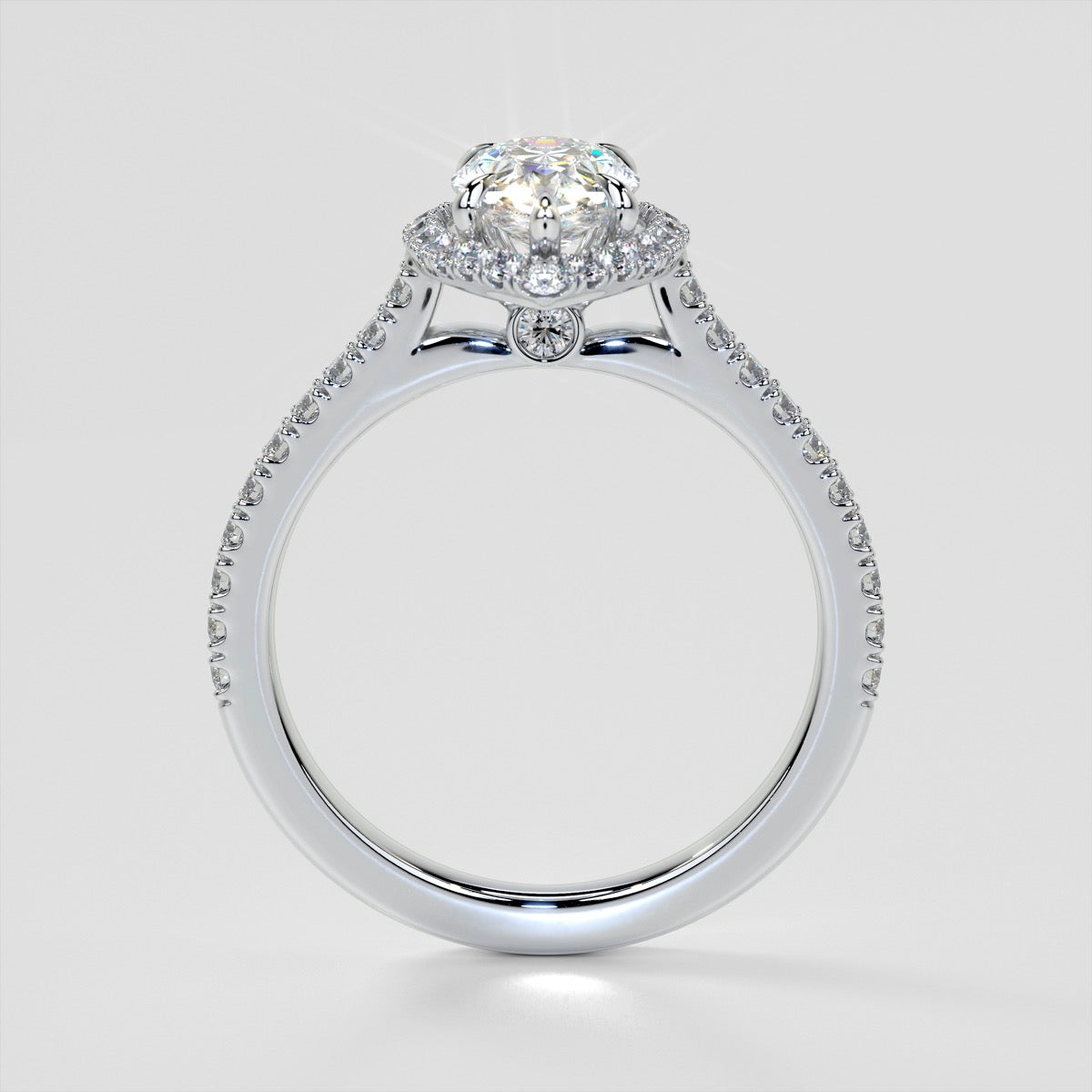1.0CT Pear Cut Lab Grown Diamond Halo Engagement Ring With Accents in 14K White Gold - VVS - F Color