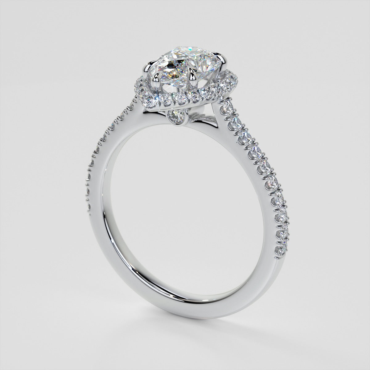 1.0CT Pear Cut Lab Grown Diamond Halo Engagement Ring With Accents in 14K White Gold - VVS - F Color