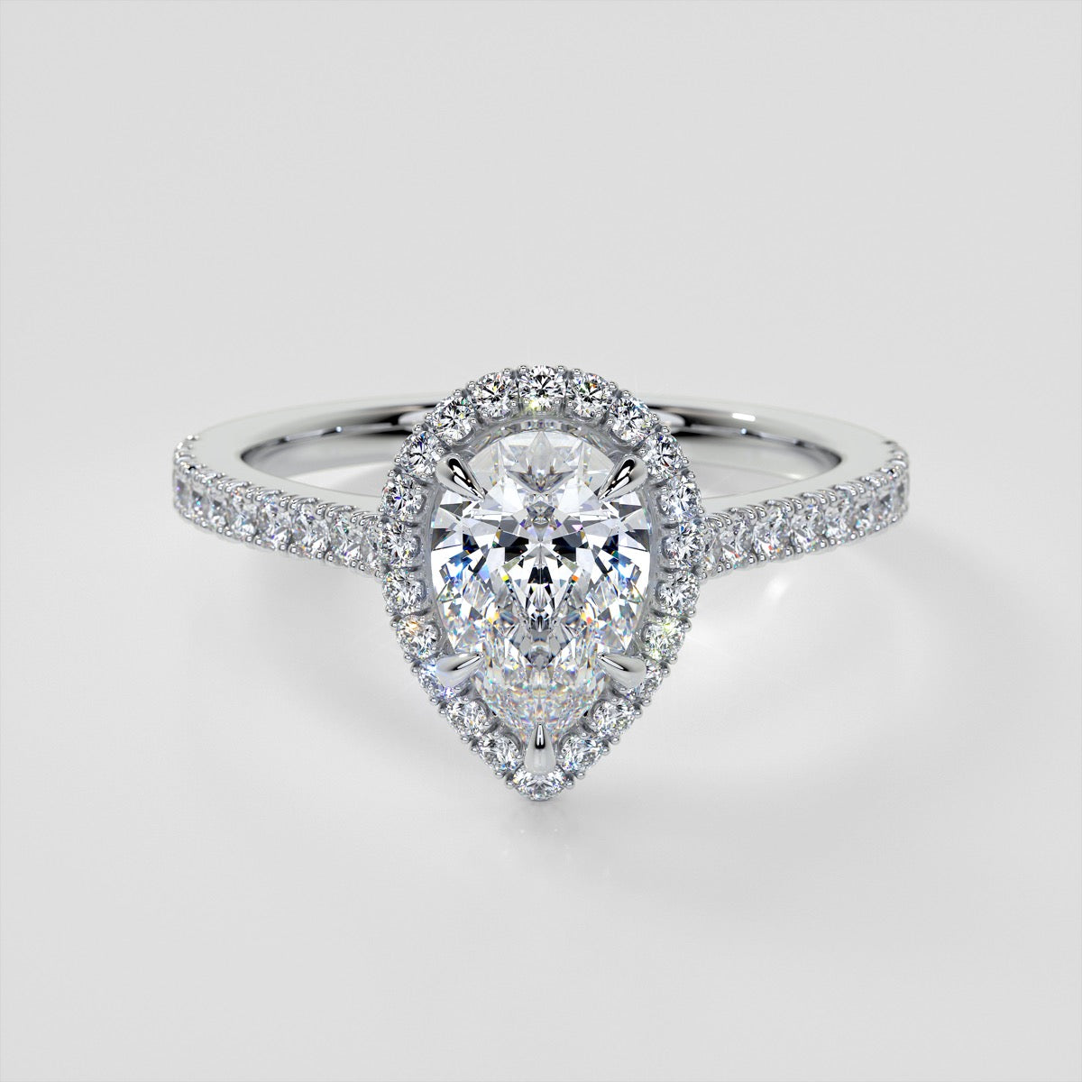 1.0CT Pear Cut Lab Grown Diamond Halo Engagement Ring With Accents in 14K White Gold - VVS - F Color