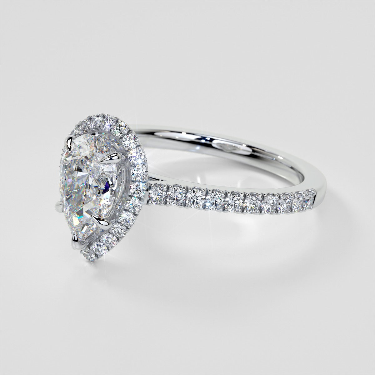1.0CT Pear Cut Lab Grown Diamond Halo Engagement Ring With Accents in 14K White Gold - VVS - F Color