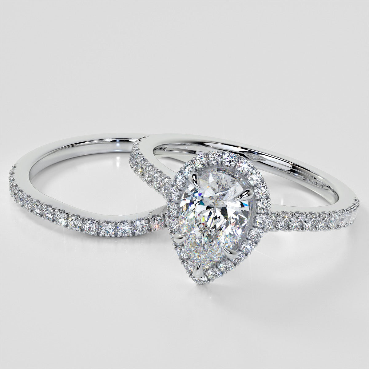 1.0CT Pear Cut Lab Grown Diamond Halo Engagement Ring With Accents in 14K White Gold - VVS - F Color