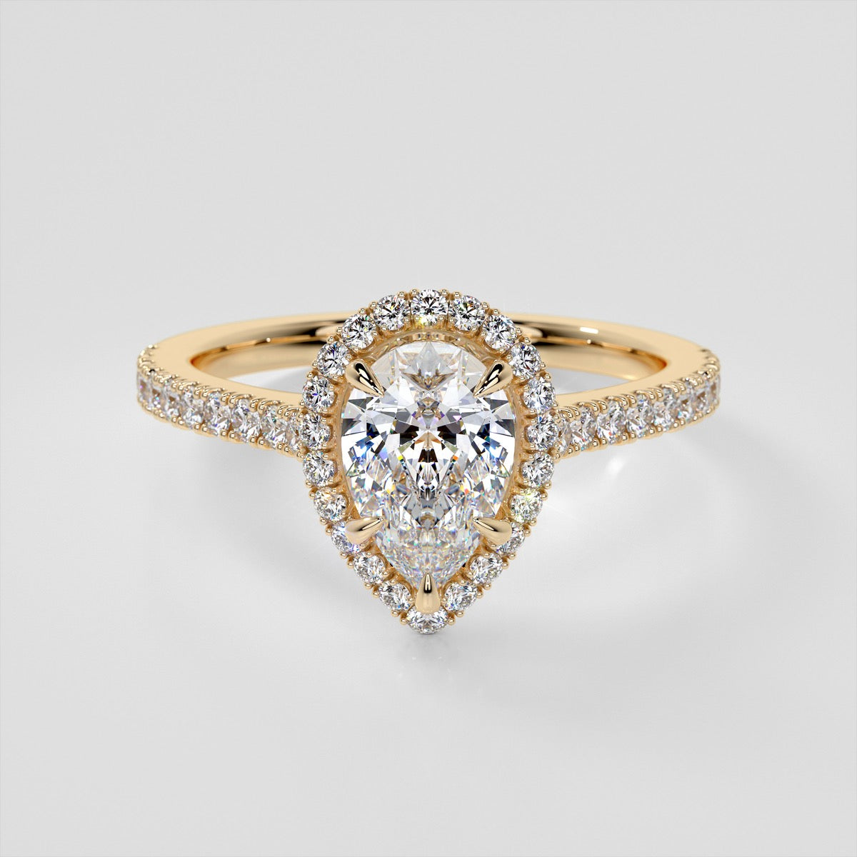 Pear Cut Halo Trio Wedding Set With Accents