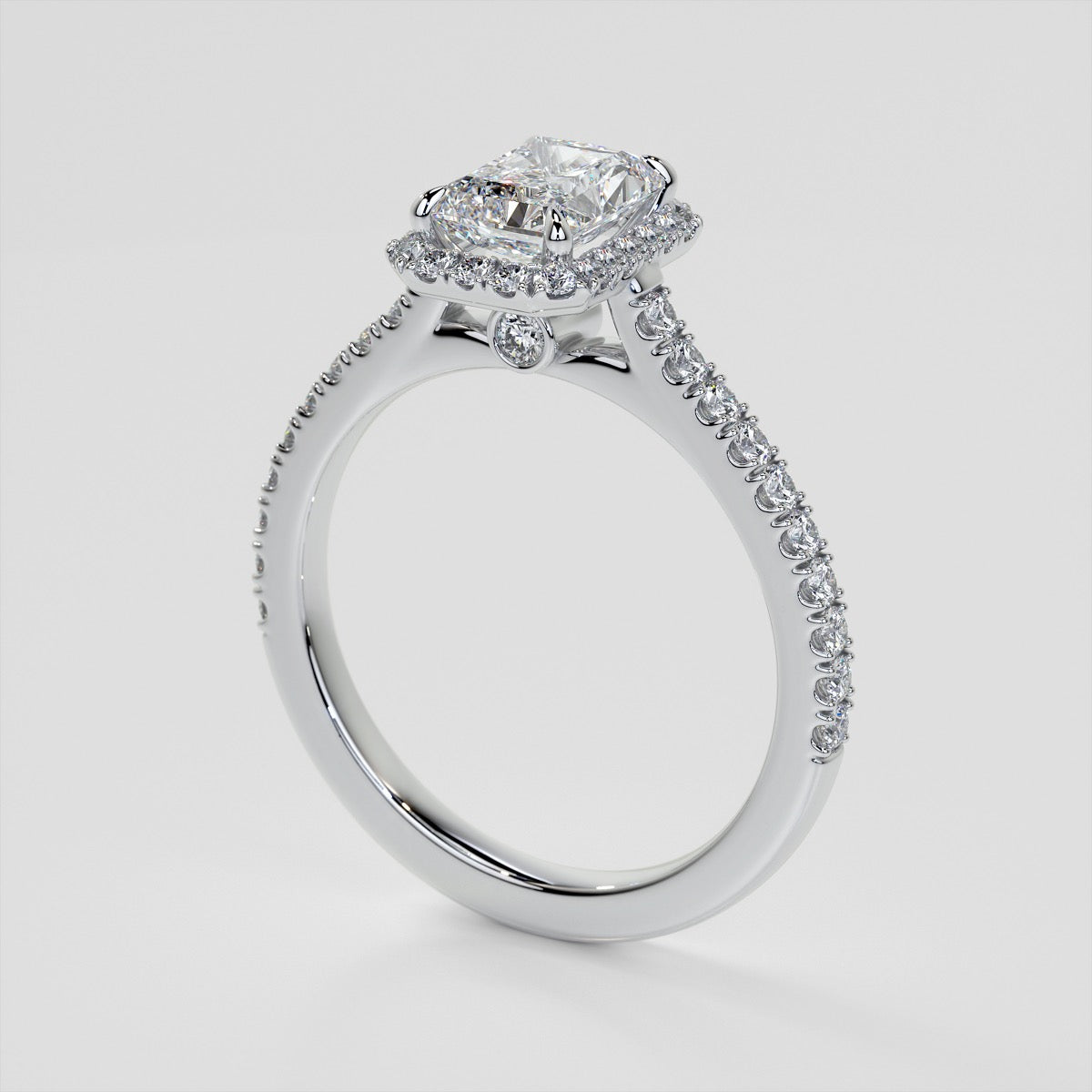 Lab Grown Diamond Radiant Cut Halo Engagement Ring With Accents