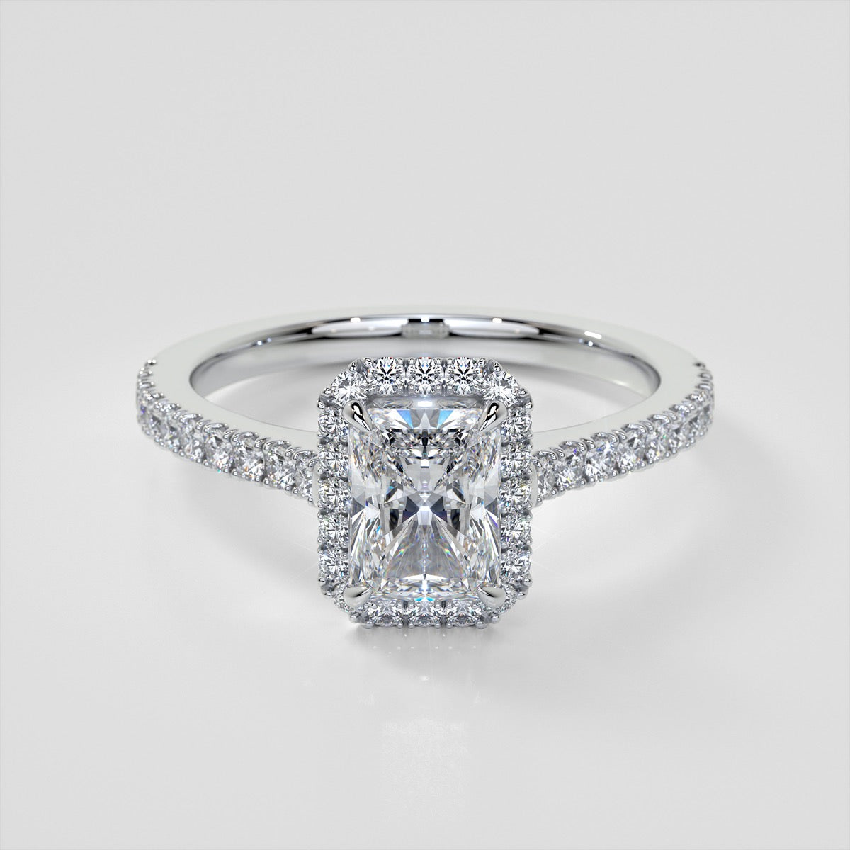 Lab Grown Diamond Radiant Cut Halo Engagement Ring With Accents