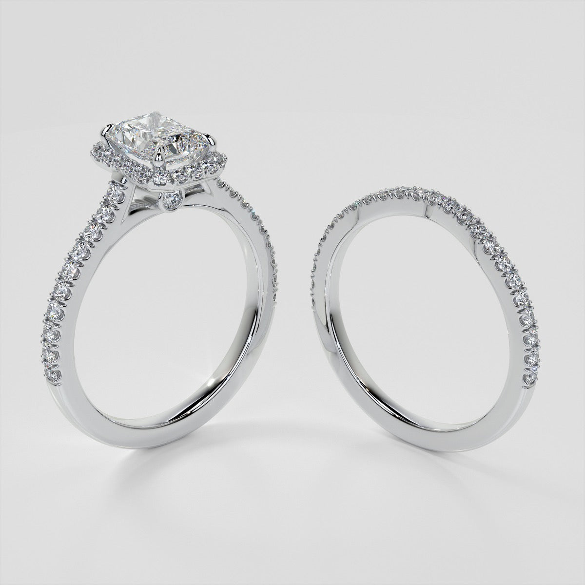 Lab Grown Diamond Radiant Cut Halo Engagement Ring With Accents