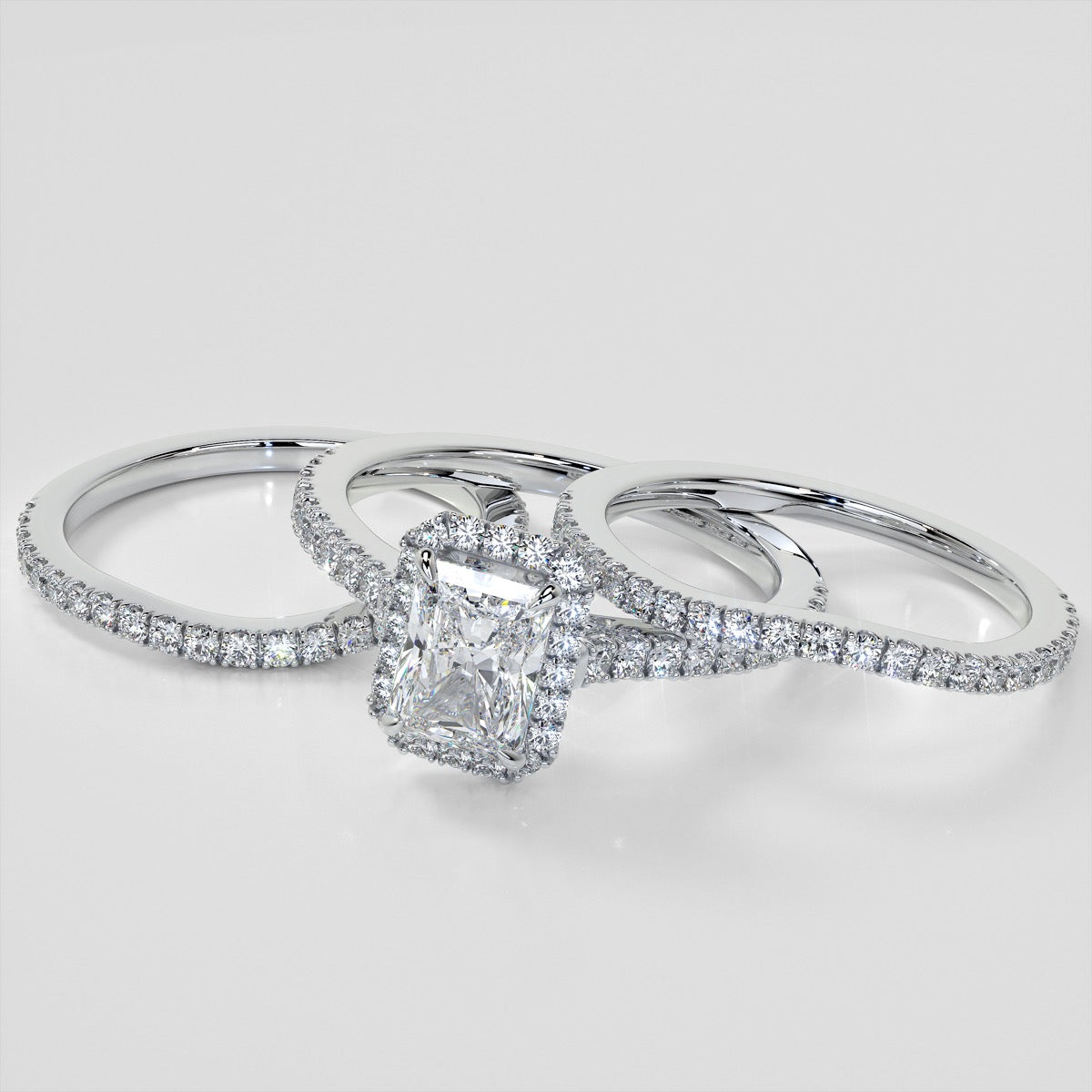 Lab Grown Diamond Radiant Cut Halo Engagement Ring With Accents