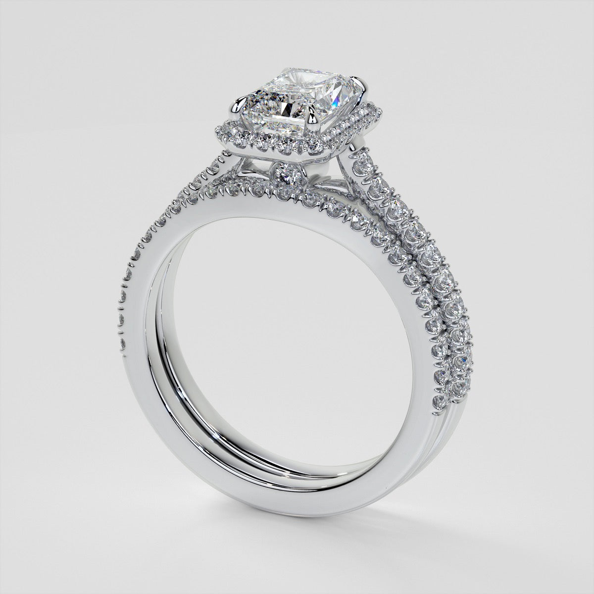 Radiant Cut Halo Engagement Ring With Accents