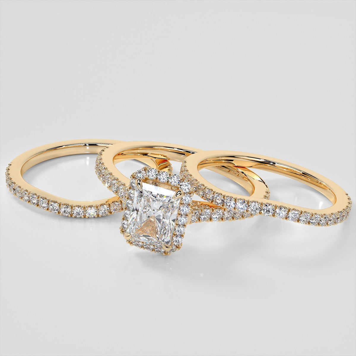 Radiant Cut Halo Wedding Set With Accents