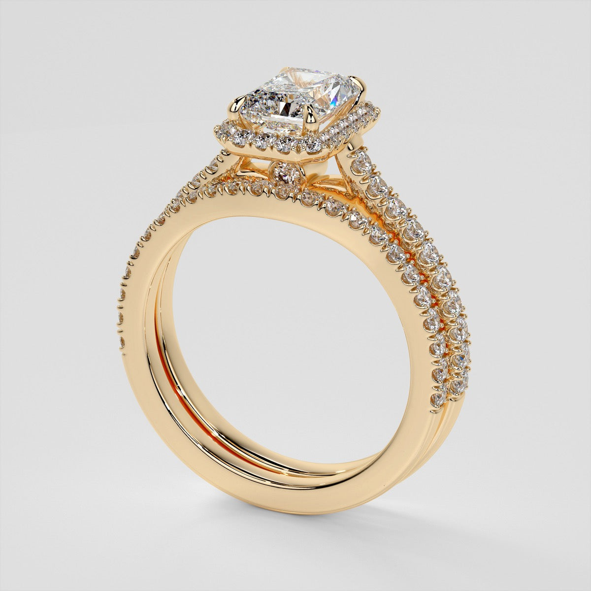Radiant Cut Halo Wedding Set With Accents