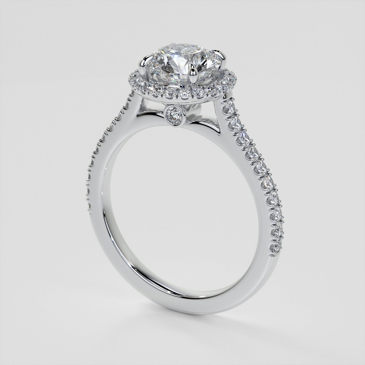 Round Cut Pavé Halo Wedding Set With Accents