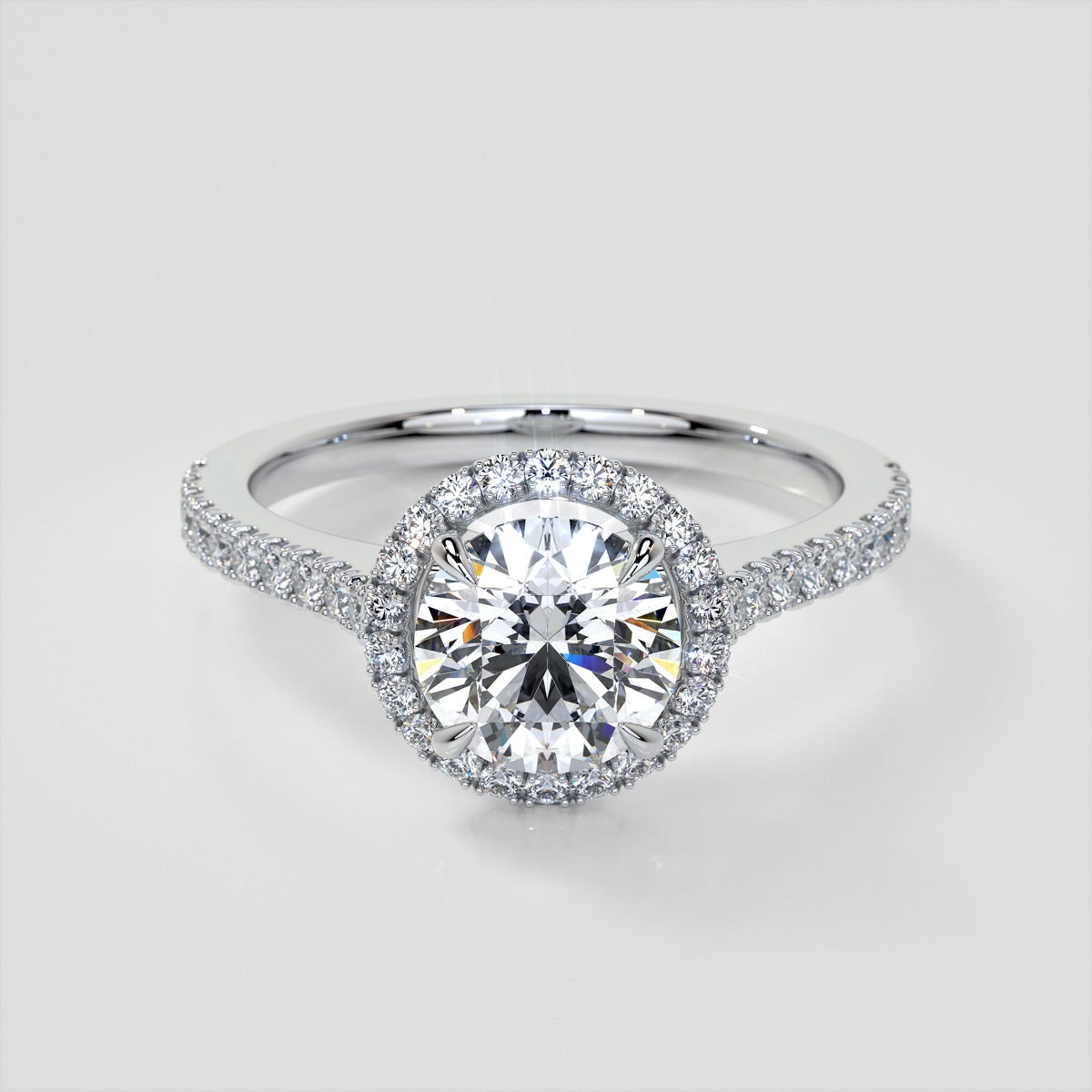 Round Cut Halo Trio Wedding Set With Accents