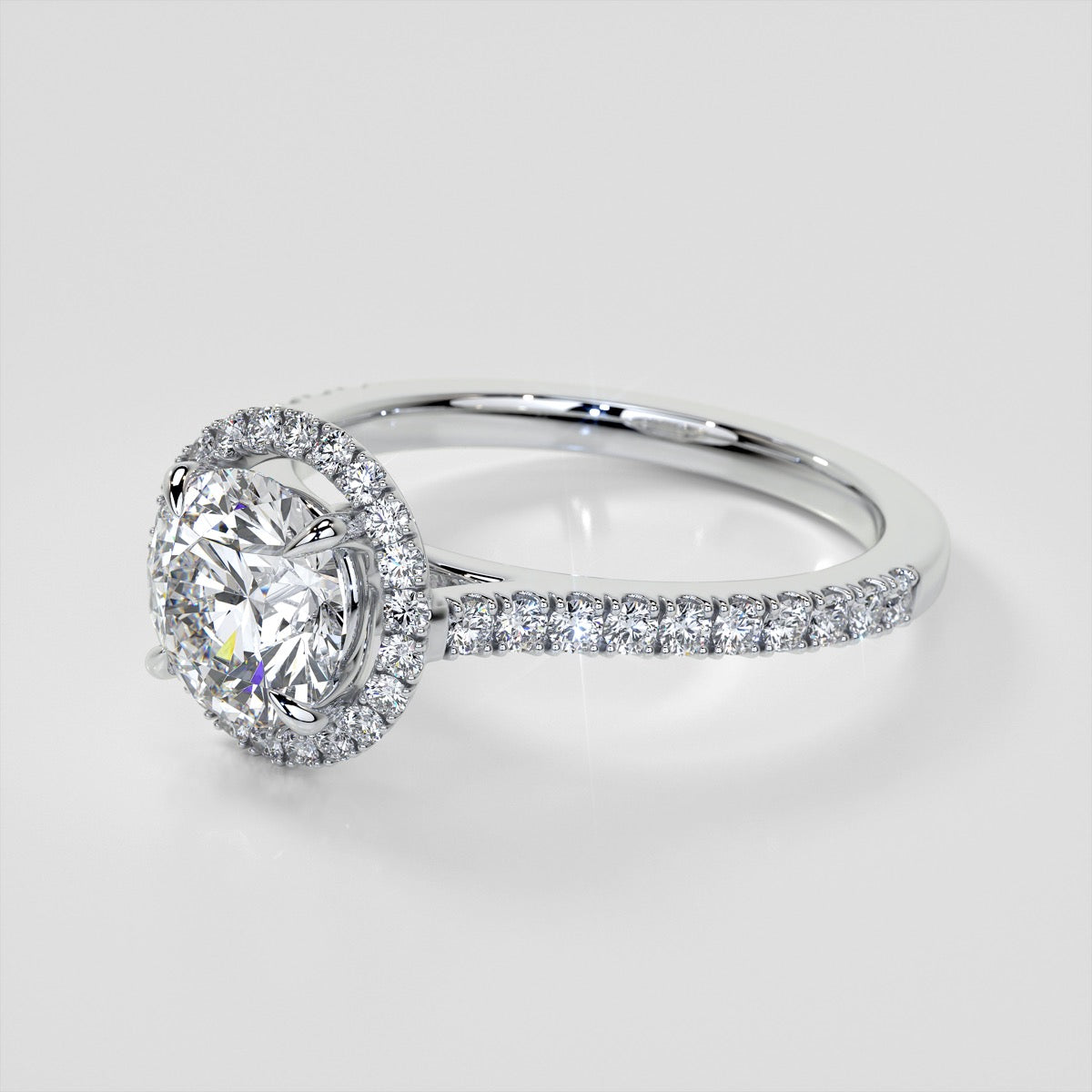 Round Cut Pavé Halo Wedding Set With Accents