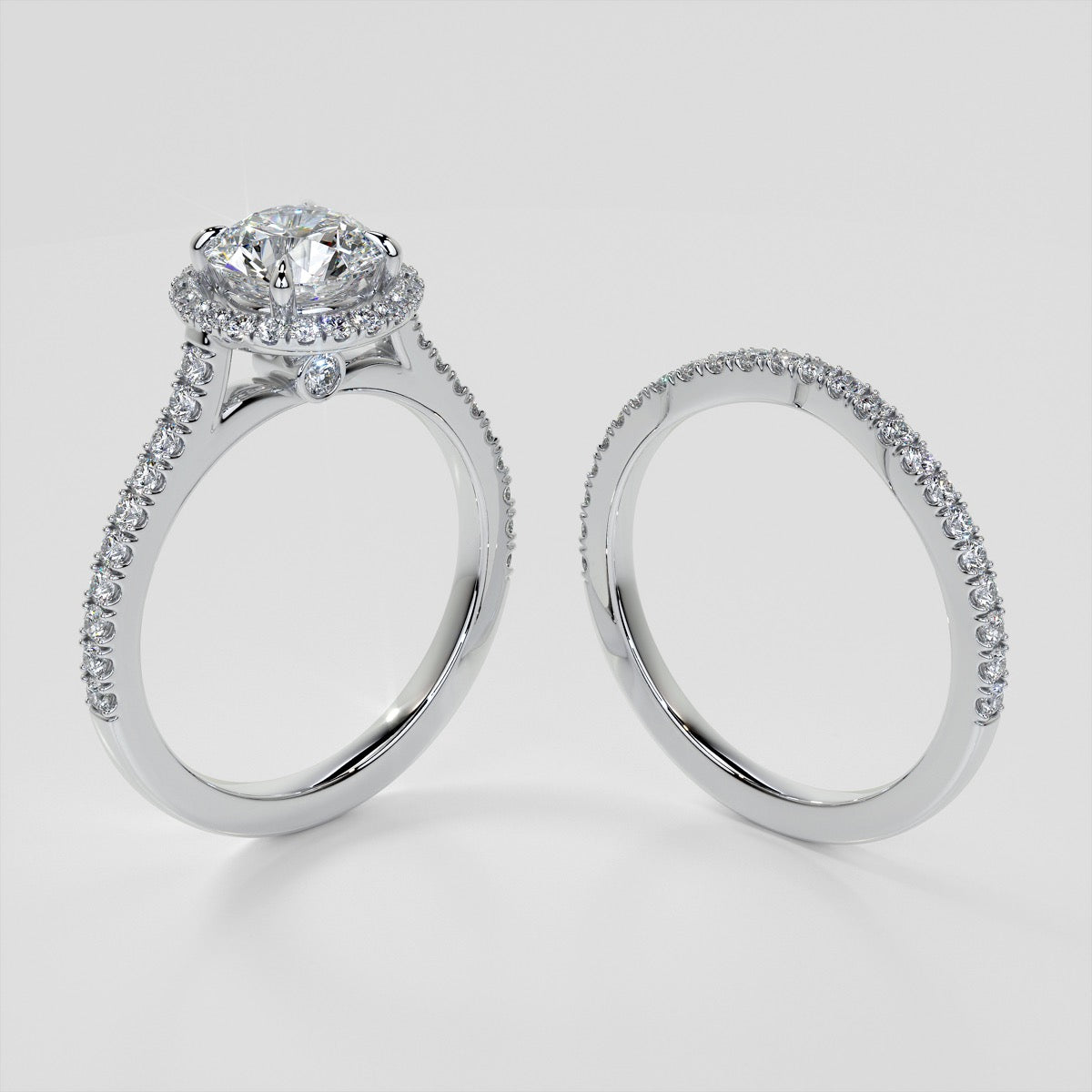 Round Cut Halo Engagement Ring With Accents