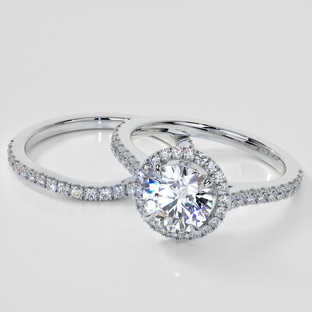 Lab Grown Diamond Round Cut Halo Engagement Ring With Accents