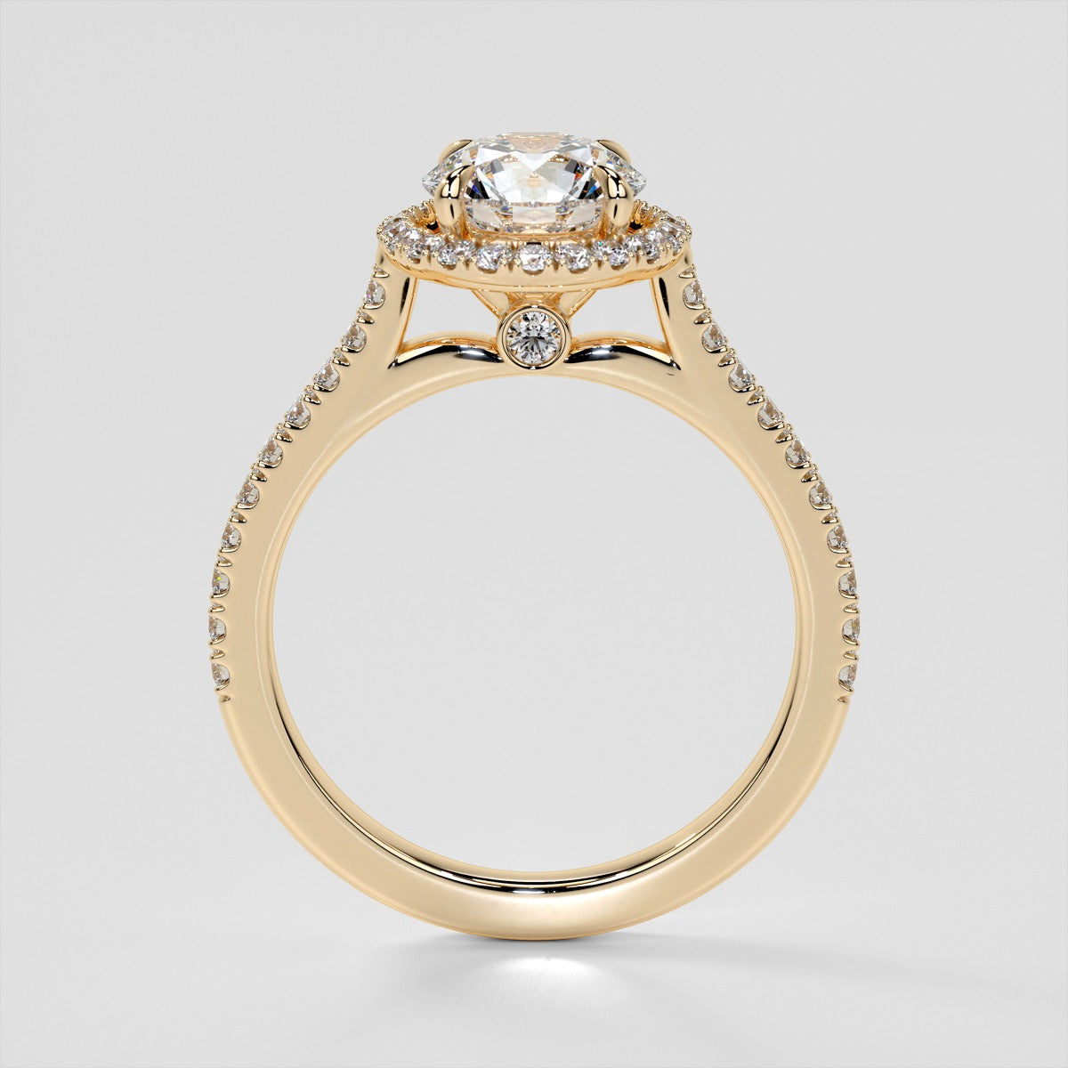 Round Cut Pavé Halo Wedding Set With Accents
