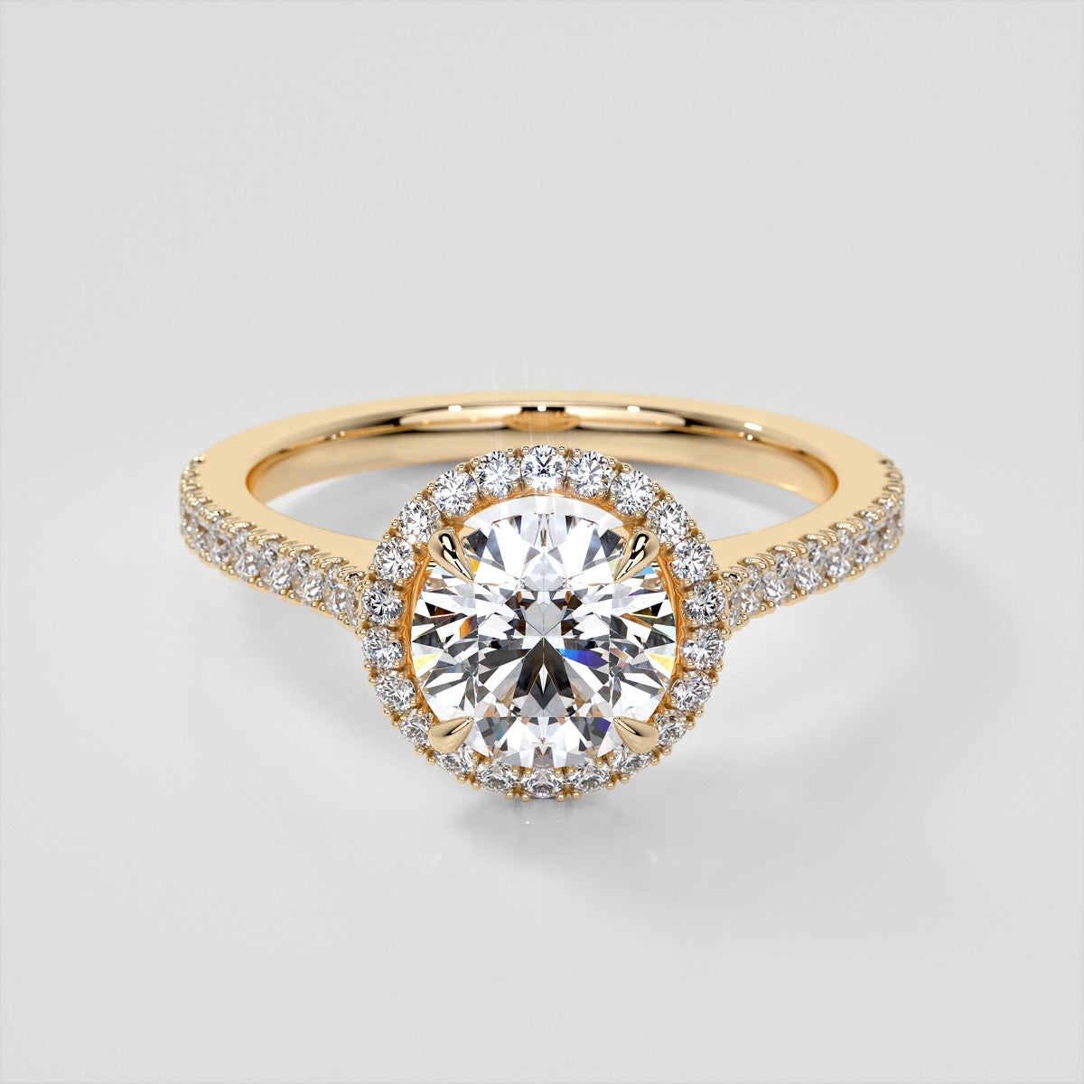 Round Cut Pavé Halo Wedding Set With Accents