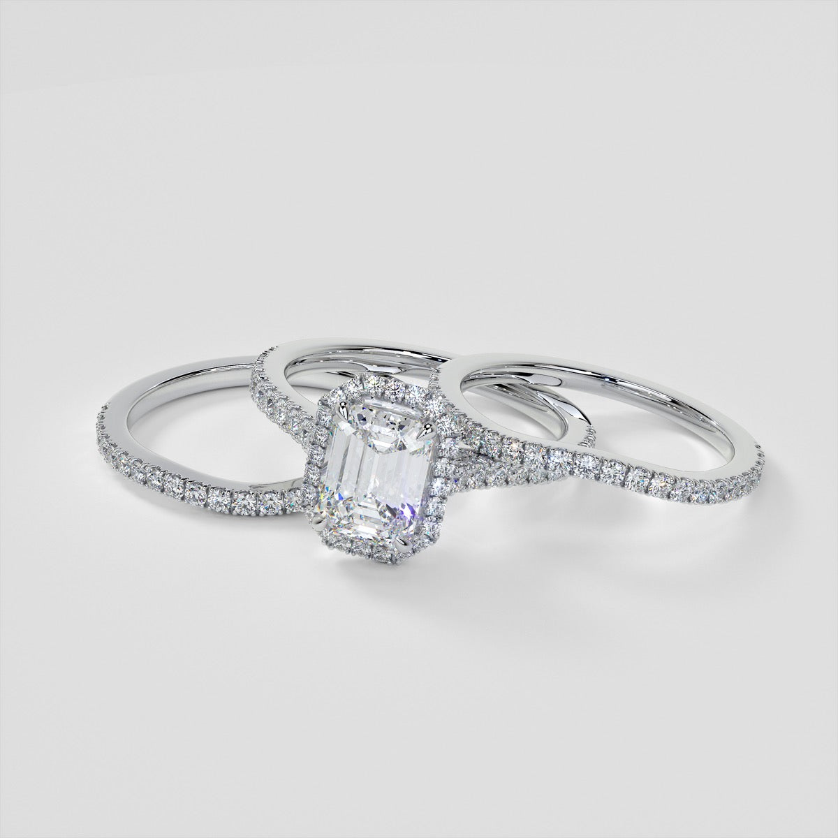 Emerald Cut Halo Engagement Ring With Accents