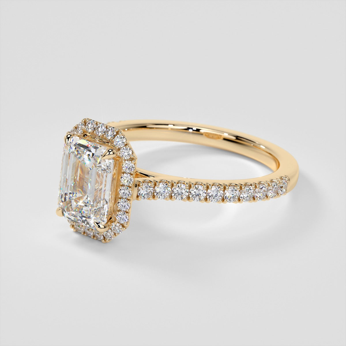 Lab Grown Diamond Emerald Cut Halo Engagement Ring With Accents