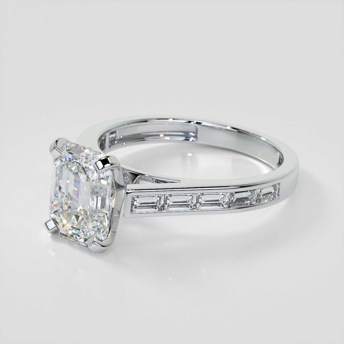 2.0CT Lab Grown Diamond Emerald Cut Channel Baguettes Engagement Ring