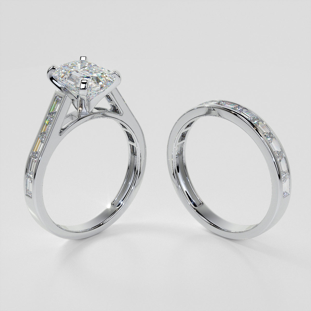 2.0CT Lab Grown Diamond Emerald Cut Channel Baguettes Engagement Ring