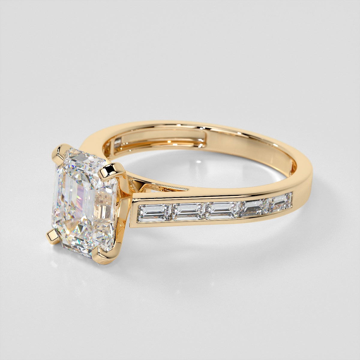 2.0CT Lab Grown Diamond Emerald Cut Channel Baguettes Engagement Ring