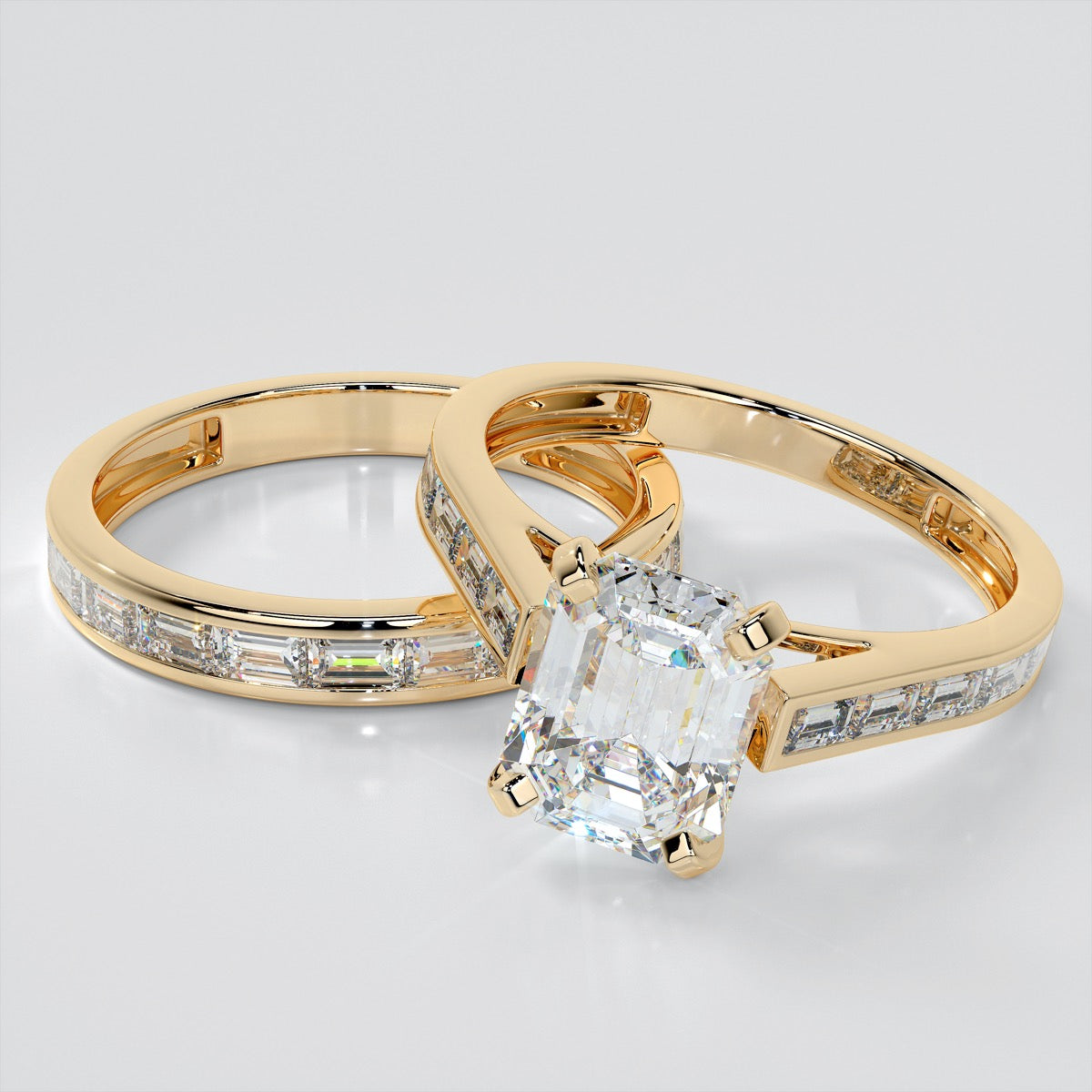 Emerald Baguettes Trio Wedding Set