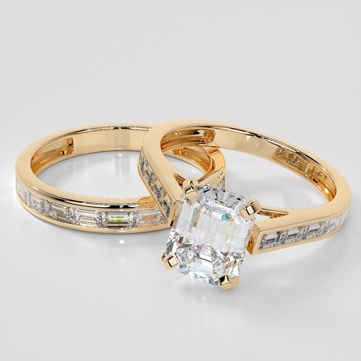 2.0CT Lab Grown Diamond Emerald Cut Channel Baguettes Engagement Ring