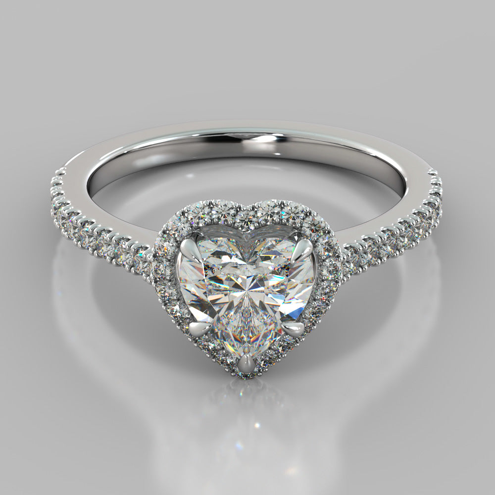 Lab Grown Diamond Heart Cut Halo Engagement Ring With Accents