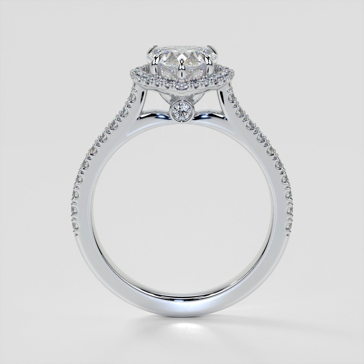 Lab Grown Diamond Heart Cut Halo Engagement Ring With Accents